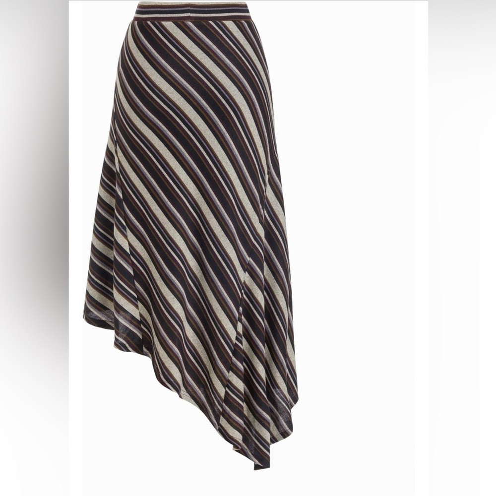 CIDER Striped Asymmetric Midi Skirt in black and Cream